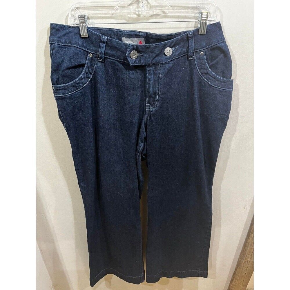 Venezia Jeans Womens 2 Flared Blue Mid Rise Stretch Trouser Y2K Hippie Denim